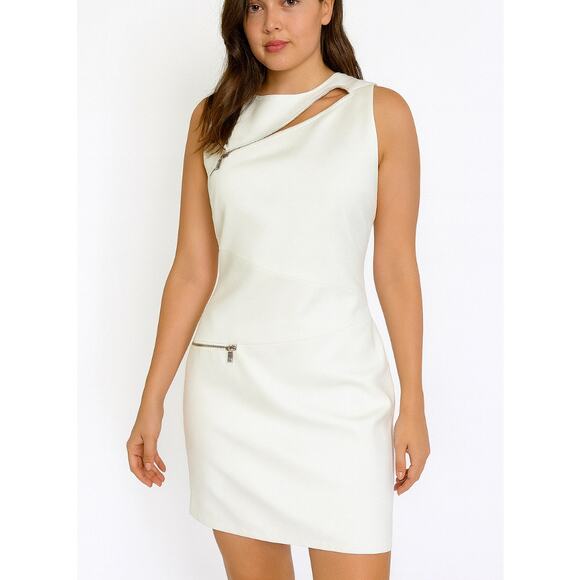 Michael Kors Dress Sleeveless White Silk Blend Stretch Zipper Detail Size 4 mini - Picture 1 of 7